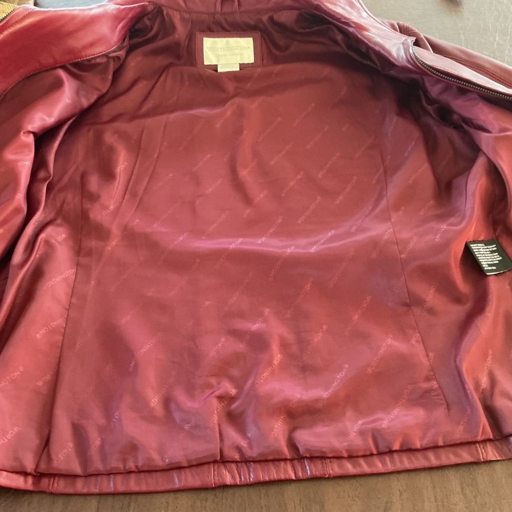 VTG Worthington L Red Lambskin Leather Jacket Full Zip Retro Barbiecore Classic - Picture 6 of 11